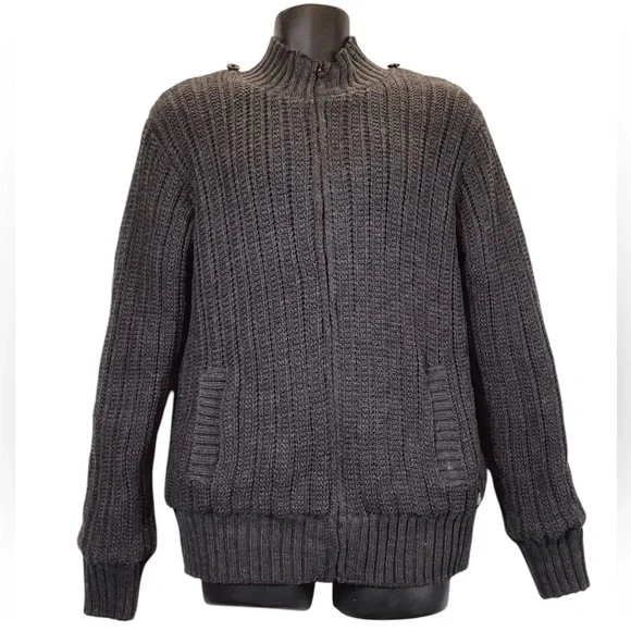 American Stitch Mens Cable Knit Sweater Jacket Size L Fleece Lined Plush Zip Up - Picture 1 of 13